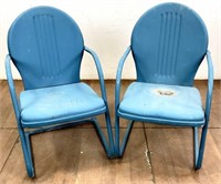 Pair Retro Art Deco Influenced Patio Metal Chairs