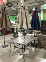 Patio Iron & Ceramic Tile Top Table W/ Umbrella