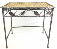 Woven Wicker & Iron Outdoor Side Table