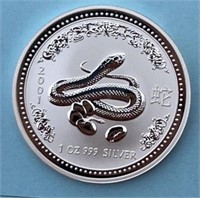 2001 Australia Year of the Snake Silver Dollar