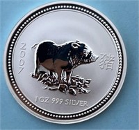 2007 Australia Year of the Pig Silver Dollar