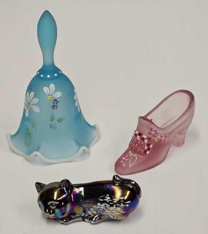 Fenton Art Glass Bell, Shoe & Cat
