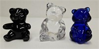 (3) Art Glass Teddy Bear Paper Weights