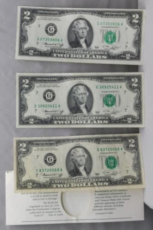 (3) Series 1976 Federal Reserve $2 Bills.