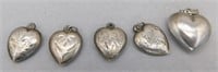 (5) Sterling small heart pendants.