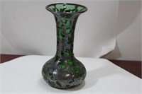 A Silver Overlay Green Glass Vase