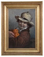 SIGNED OIL ON CANVAS "CHILD WITH ORANGES"
