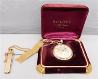 Gold plated Bulova pocket watch with pocket knife