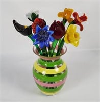 Vase Of Art Glass Flowers