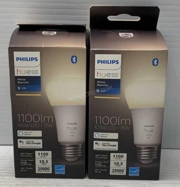Lot of 2 Philips Hue White Smart Light Bulbs - NEW