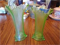 Green Glass Vases (1 has a crack)