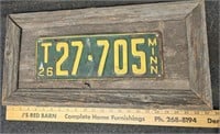 1926 Minnesota License Plate in Barnwood Frame