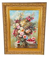 N. LILIAN LARGE FLORAL STILL LIFE OIL ON CANVAS