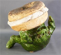 Ceramic Frog with Bagel by David Gilhooly