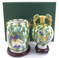 (2) T’ang Tricolor Handicraft Glazed Vases