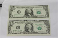 Lot of Two Cut Error One Dollar Notes