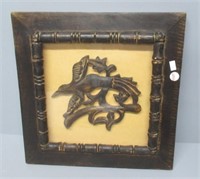 Antique hand carved wood hummingbird plaque.