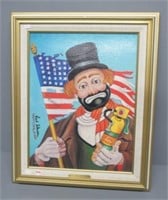 Red Skelton painting on canvas dated 1990.