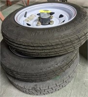 3 PC TRAILER TIRES, 2 WITH HUBS