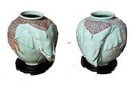 PAIR OF HAND PAINTED ELEPHANT VASES WITH PERSIAN