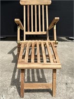 Teak Slat Wood Outdoor Reclining Lounge Chair