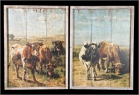 TWO FRAMED PRINTS OF COWS GRAZING ACRYLIC ON PANEL