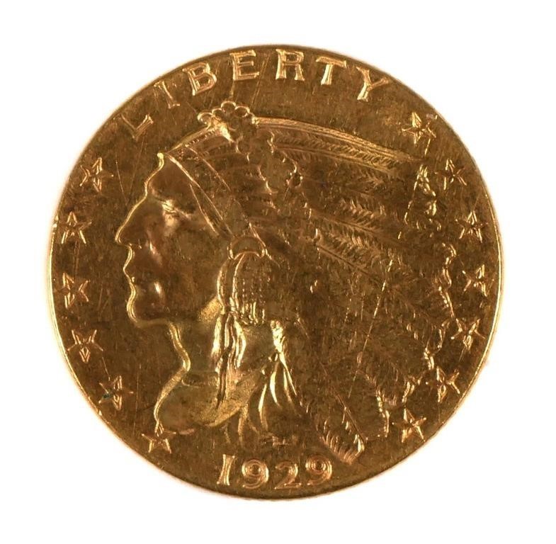 GOLD COIN: 1929 US $2-1/2 DOLLAR