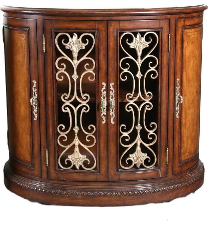 DEMILUNE CABINET WITH METAL GRILL ON FRONT DOOR