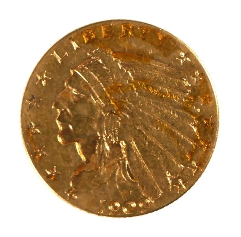 GOLD COIN: 1909 US $2-1/2 DOLLAR