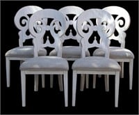 FIVE ANTIQUE WHITE FINISH SPLAT BACK DINING CHAIRS