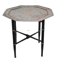 MOROCCAN STYLE OCTAGONAL BRASS TOP TRAY TABLE