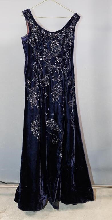 Navy Blue Velvet Evening Gown