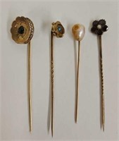 Lot of 4 Victorian gold stick pins