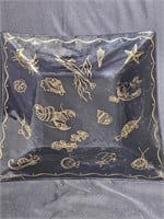Vintage black & gold sea creatures tray 11x11"