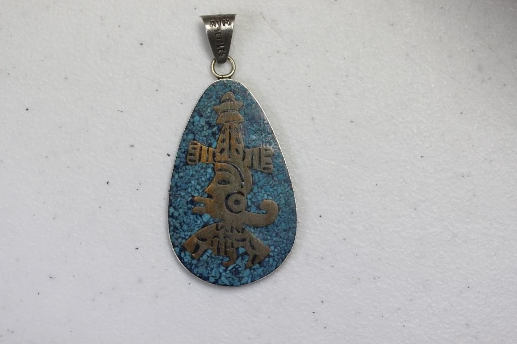 A Signed Mexico Sterling Inlaid Pendant