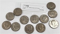 12 Unc. 1971-1986 Kennedy Half Dollars