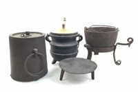 (4pc) Cast Iron Smudge Pot, Stove Iron Trivet
