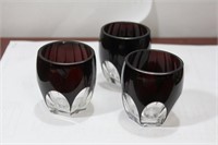 Lot of 3 Cut Glass Ruby Red Small Cups