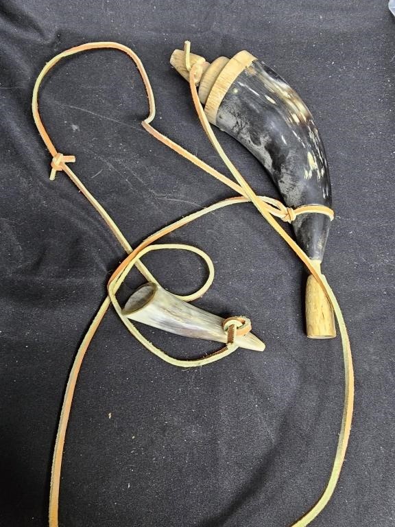 Vintage Powder Horn w/ leather cord.
