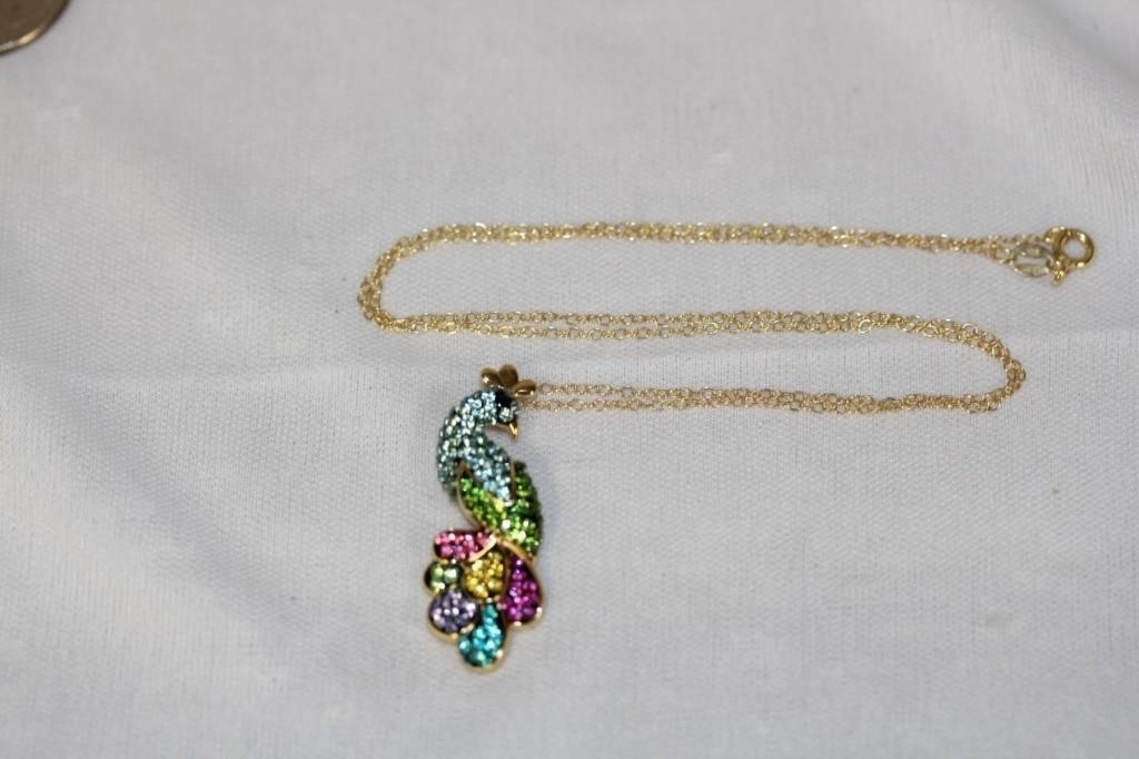 A Sterling Peacock Pendant and Chain