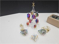 9"Glass Christmas Tree, Ornaments & Germany Birds