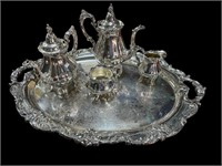 5-PCS BAROQUE BY WALLACE SILVER PLATE TEA SERVICE