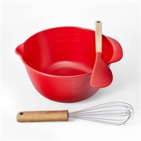 3pc Mixing Bowl Set with Whisk  Spatula - Red