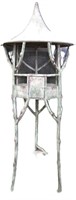TALL AGED METAL BIRD CAGE WITH PEEKED ROOF
