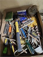 TRAY OF ASSORTED HARDWARE, MISC HAND TOOLS