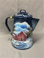 Paint Decorated Enamelware Coffee Pot