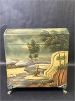 Hand Painted Wooden Landscape Scenery Chest