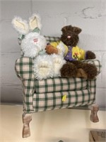 Miniature Upholstered Chair with Plush Toys