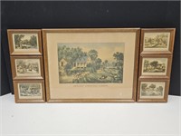 Vintage Framed American Currier & Ives Art 36 x17