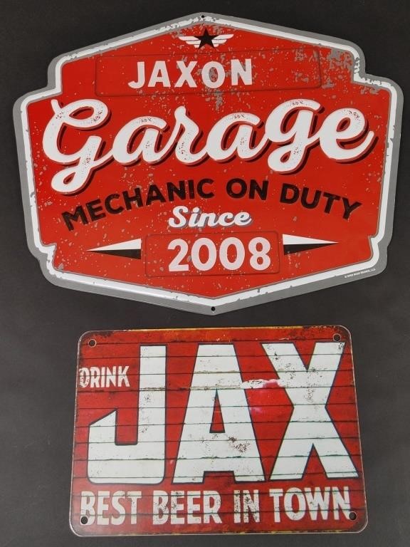 Jax Beer Sign & Jaxon Mechanic on Duty Sign